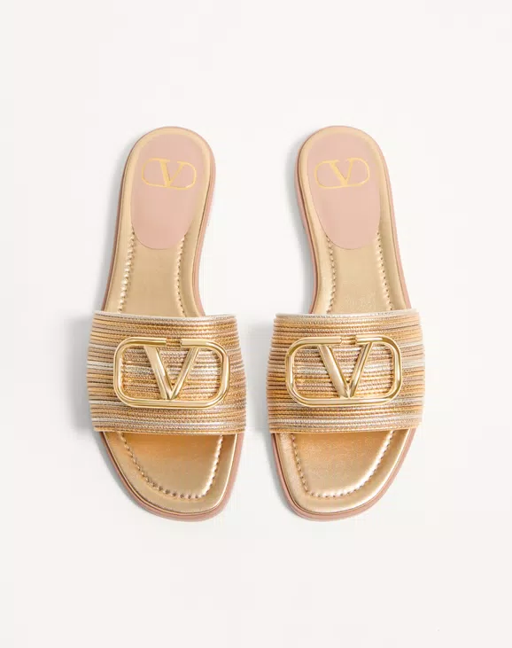 Valentino Vlogo Signature Metallic Leather Slide Sandal With Cornely Embroidery - Image 5